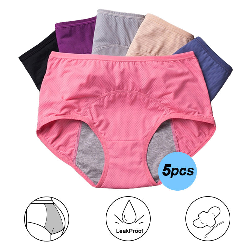 Women High Waist Leak Proof Menstrual Panties Plus Size[5pcs]