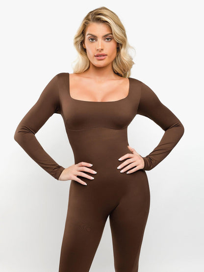 Shapewear Square Neck Long Sleeve Butt Lift Jumpsuit