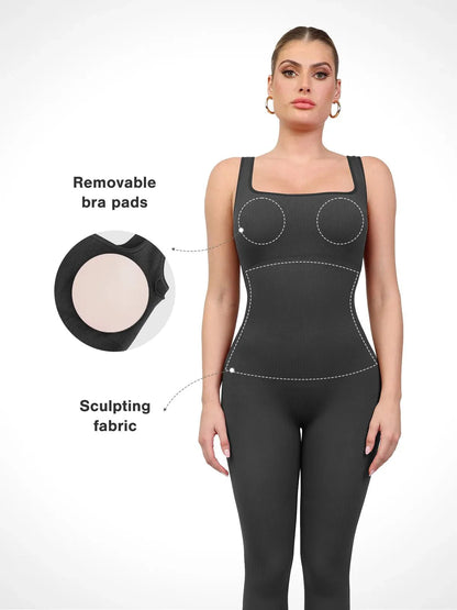 Shapewear Seamless Square Neck Tank Workout Jumpsuit