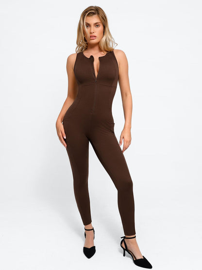 Shapewear Sleeveless Body-Sculpting Zip Front Jumpsuit