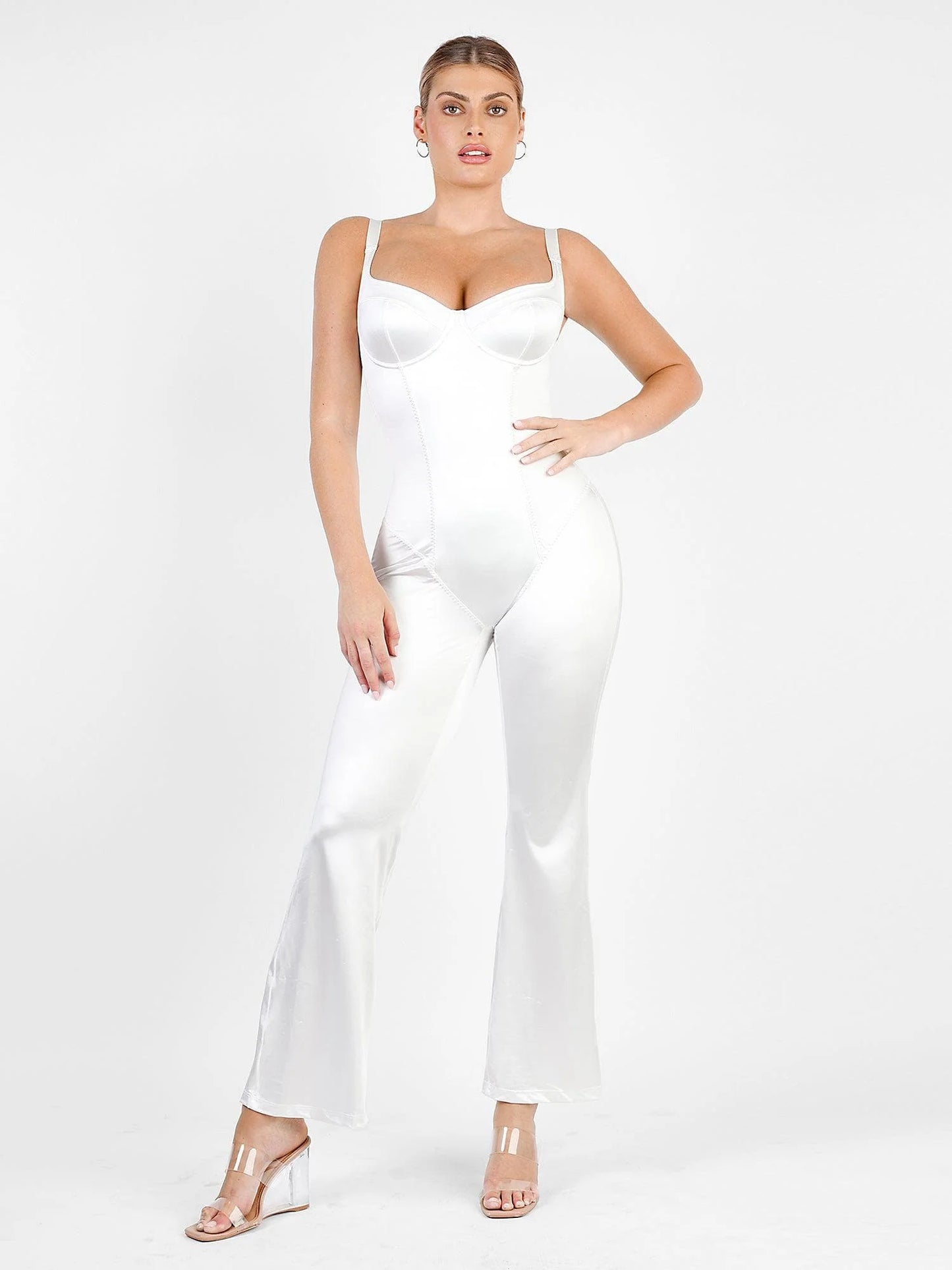 Shapewear Sculpting Shine Flare Leg Corset Jumpsuit