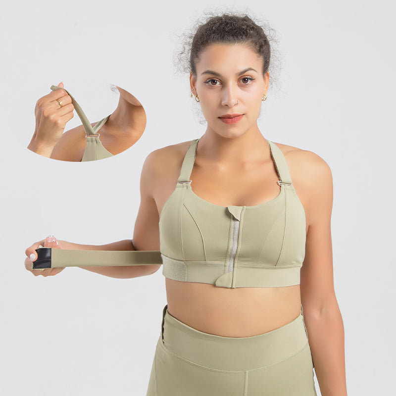 Women's High Impact Sports Bra PLUS Size Zip-Front Shock Absorber-Moss【BUY 2 GET shipping FREE】