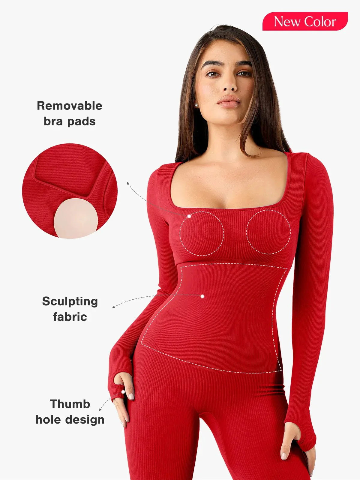 Shapewear Seamless Thumb Hole Long Sleeve Jumpsuit