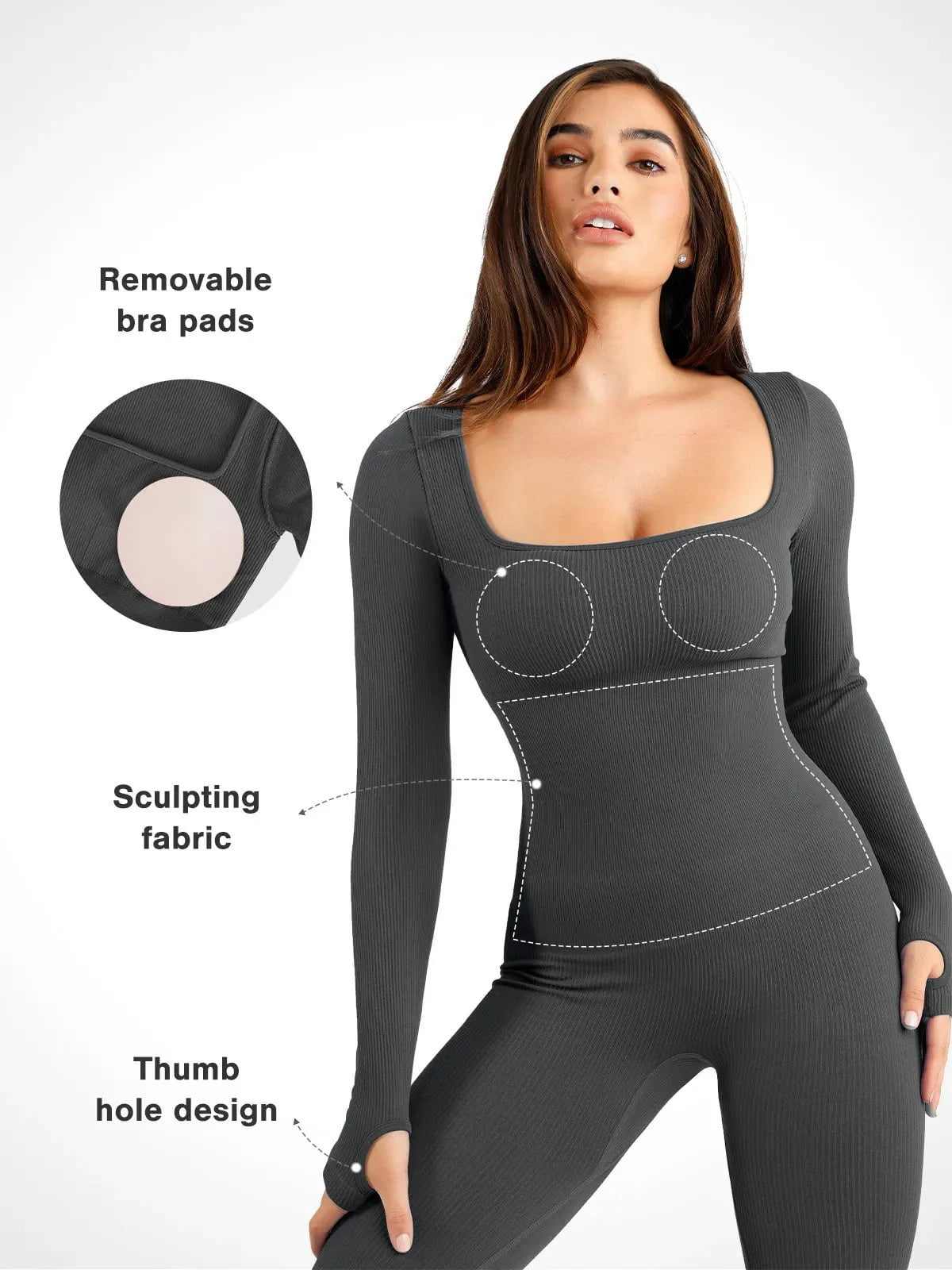 Shapewear Seamless Thumb Hole Long Sleeve Jumpsuit