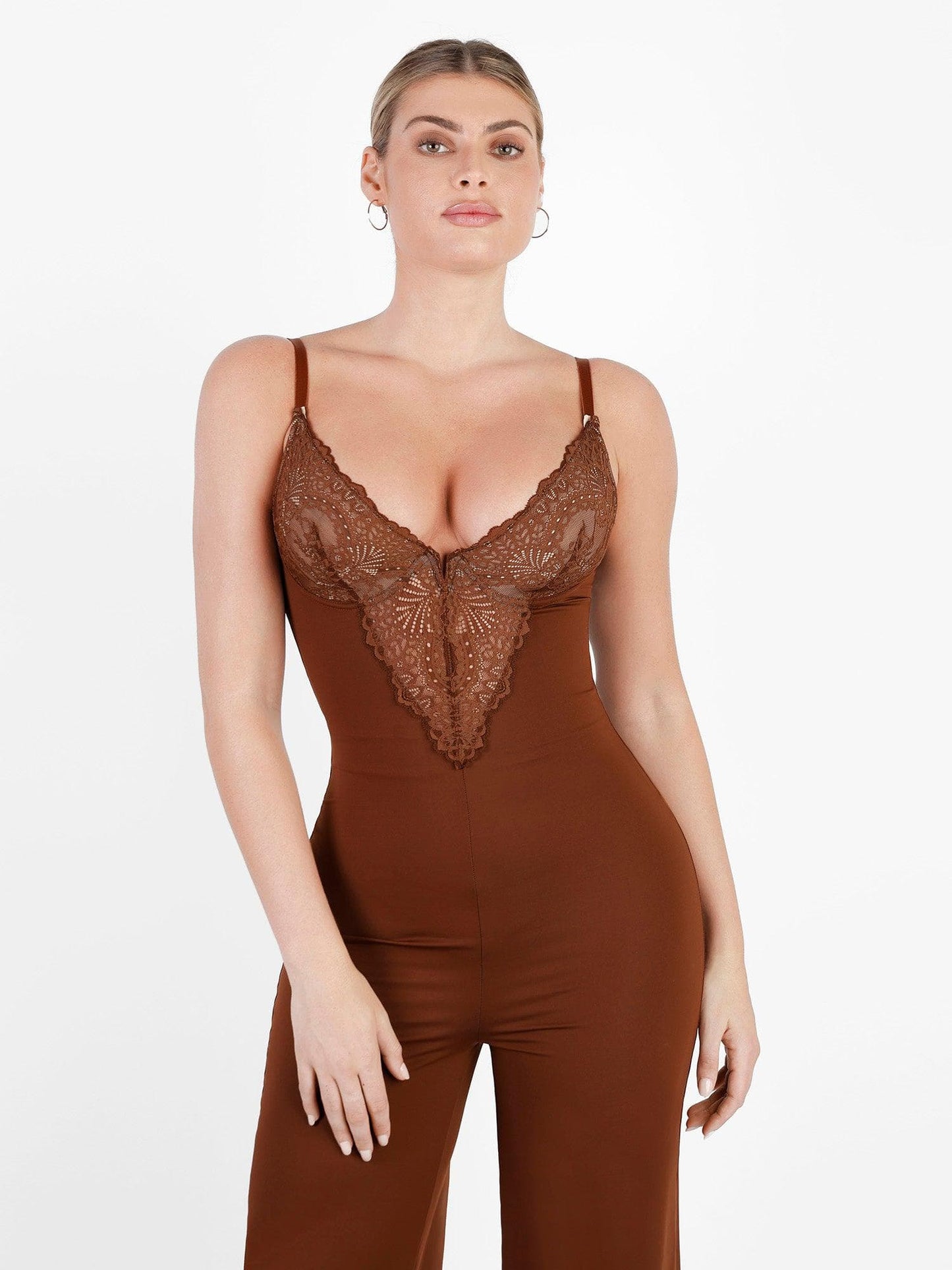 Shapewear Lace Deep V-Neck Sculpting Wide Leg Jumpsuit