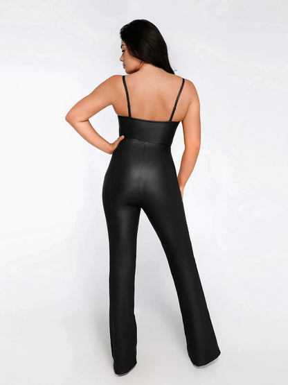 Shapewear Faux Leather Corset Bodice Slimming Jumpsuit