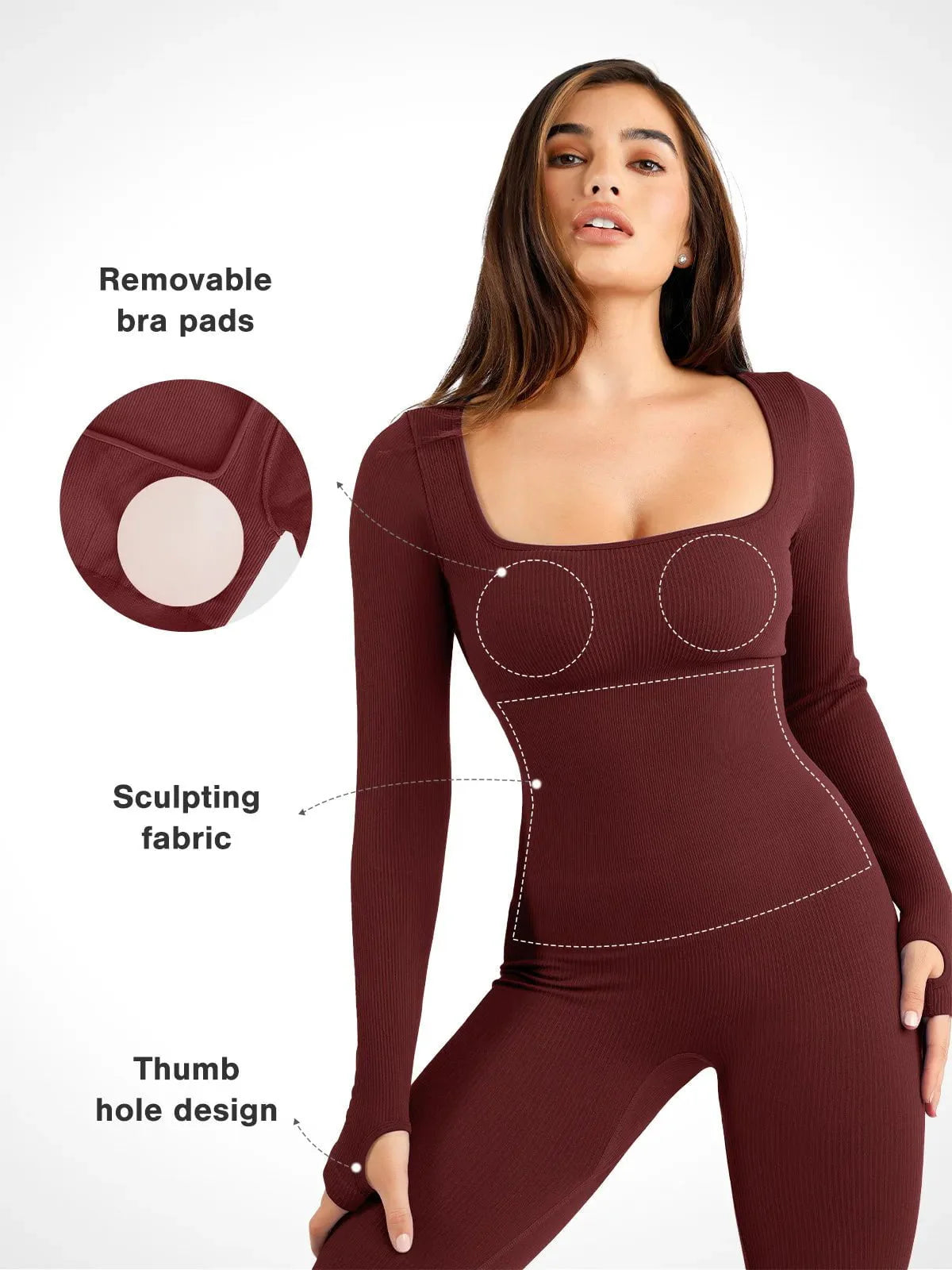 Shapewear Seamless Thumb Hole Long Sleeve Jumpsuit