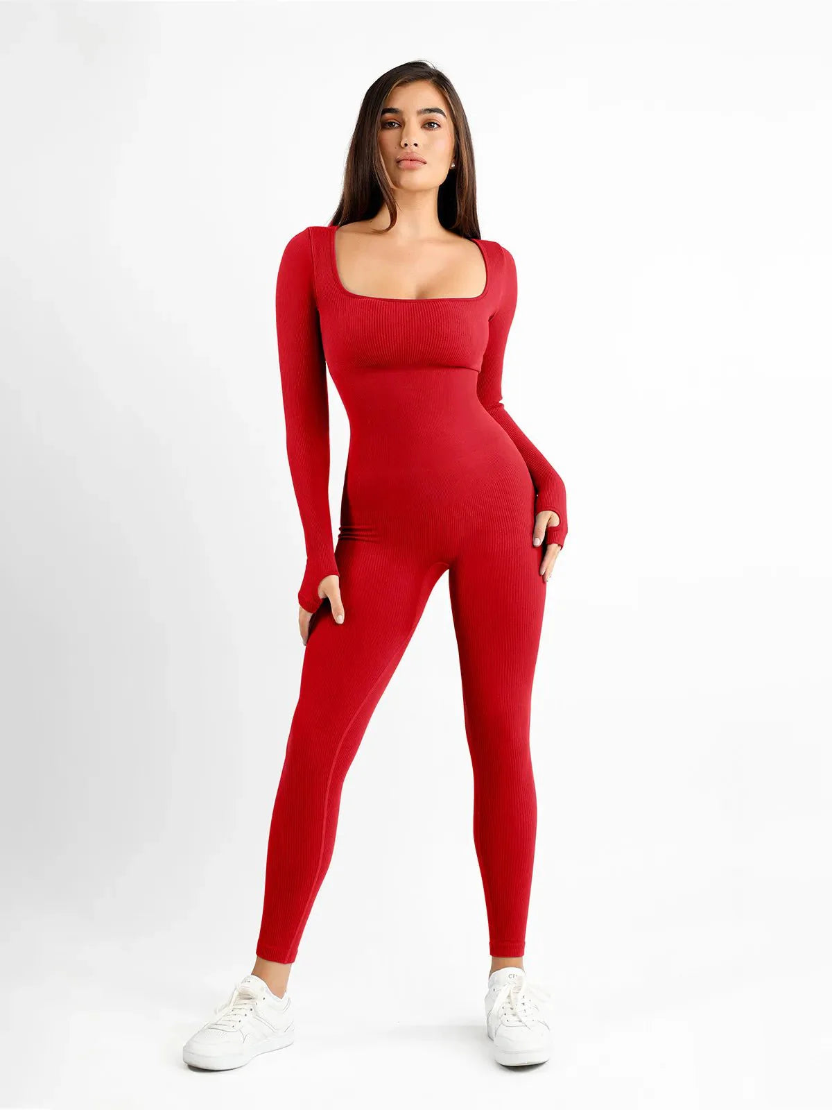 Shapewear Seamless Thumb Hole Long Sleeve Jumpsuit