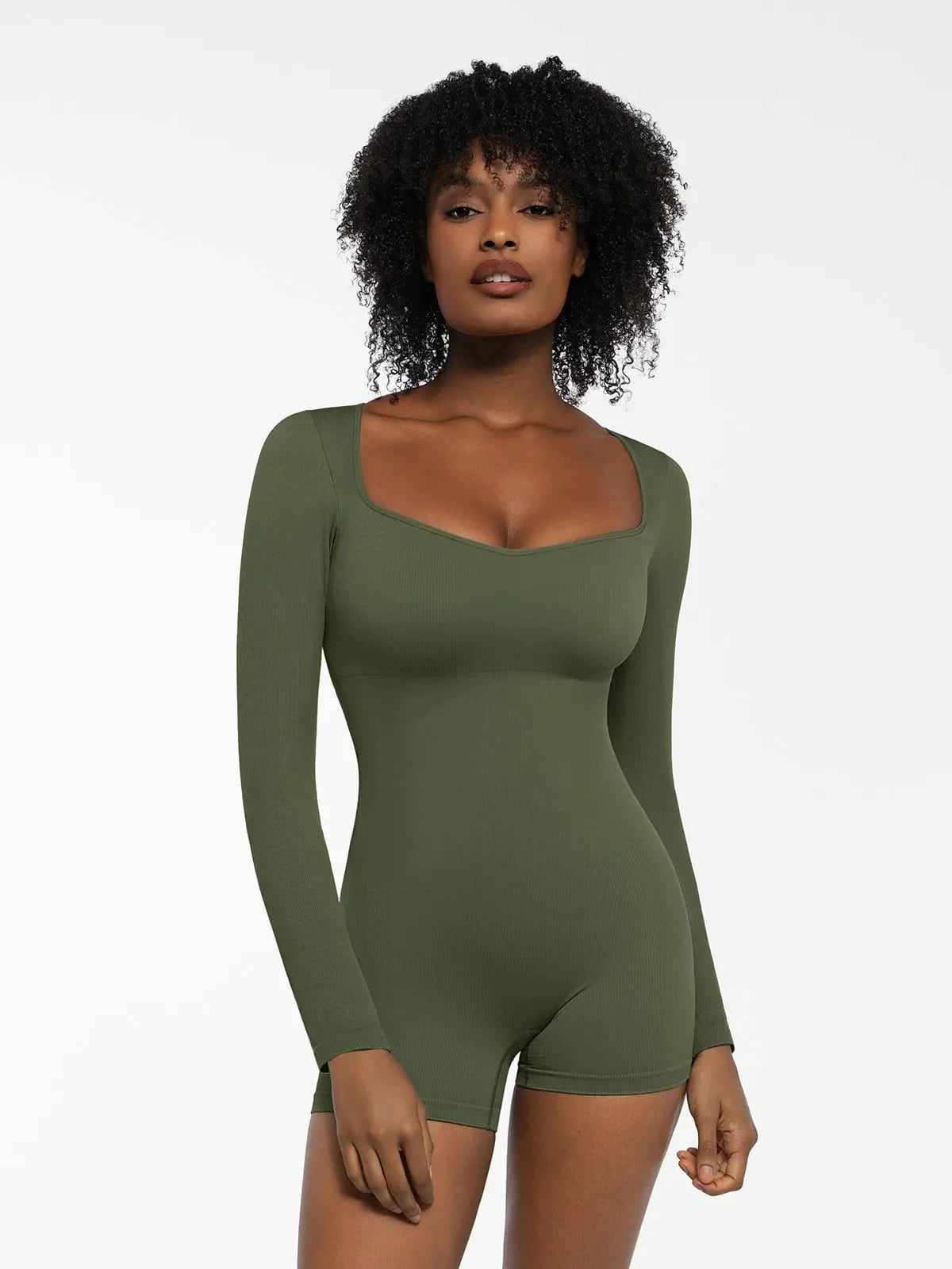 Shapewear Long Sleeve Sweetheart Neck Tummy Control Romper