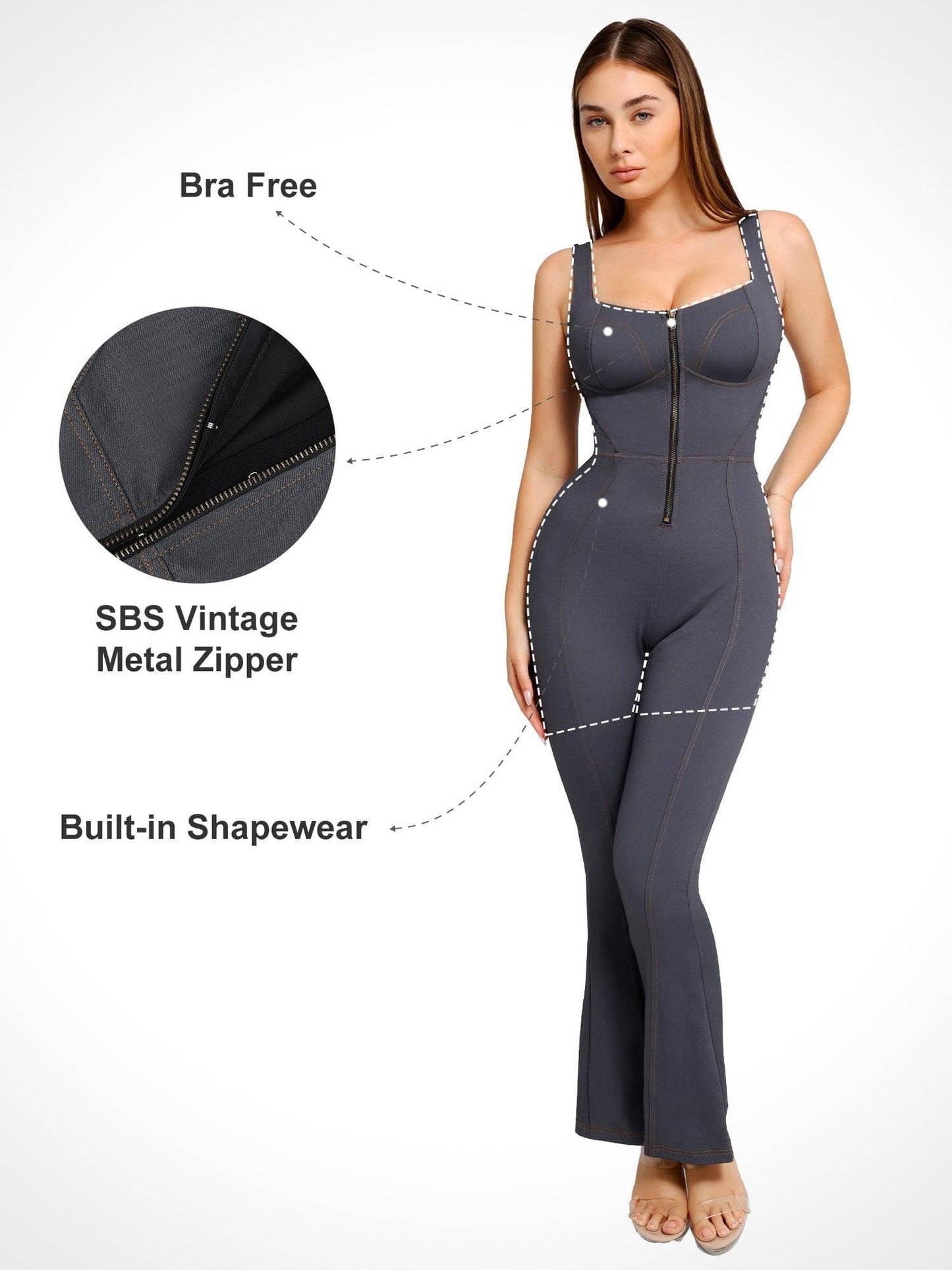 Shapewear Sculpting Denim Tank Flare Leg Jumpsuit