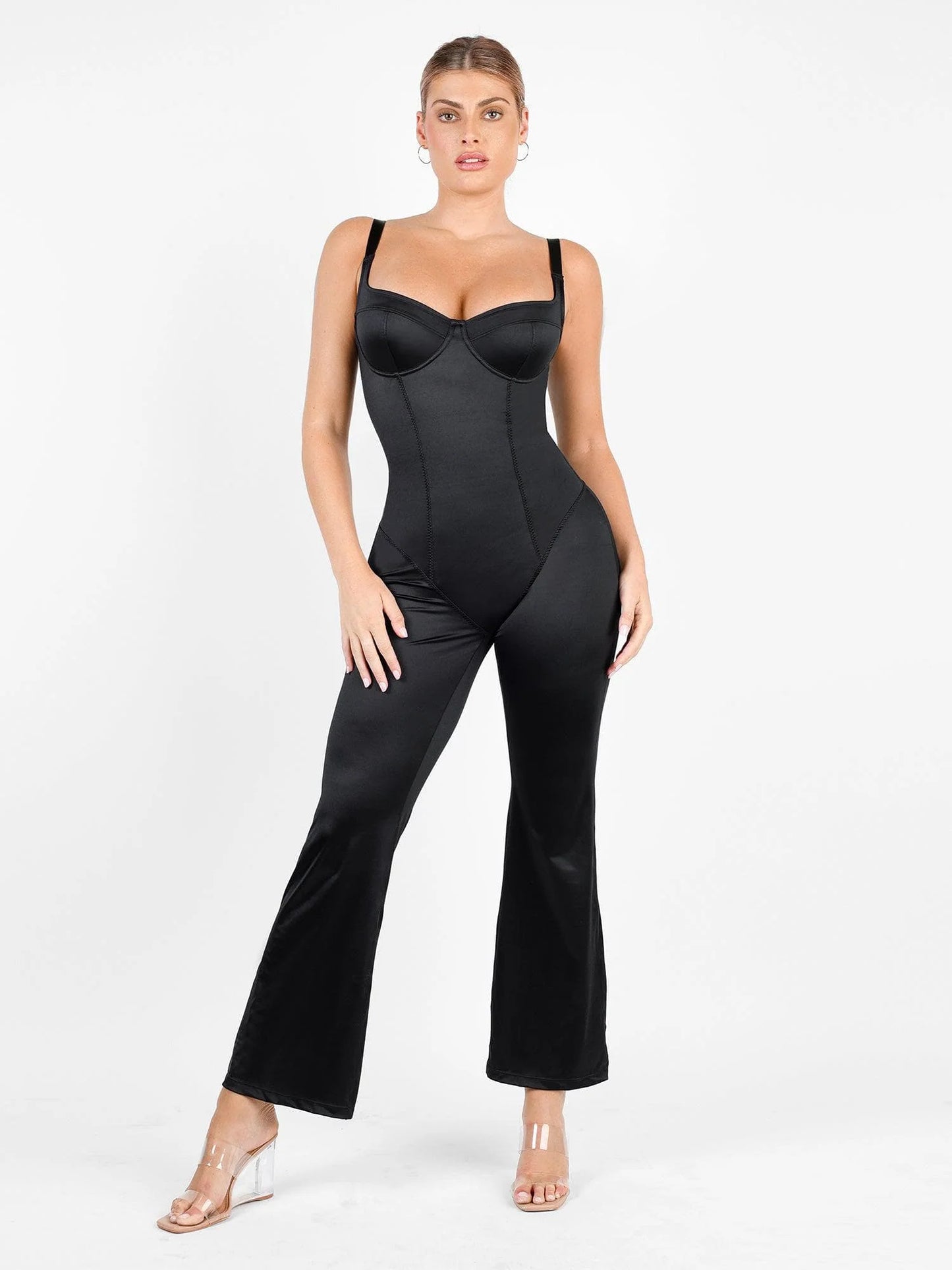 Shapewear Sculpting Shine Flare Leg Corset Jumpsuit