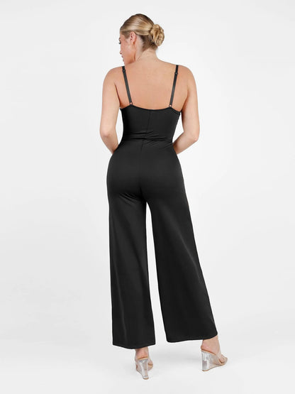 Shapewear Lace Deep V-Neck Sculpting Wide Leg Jumpsuit