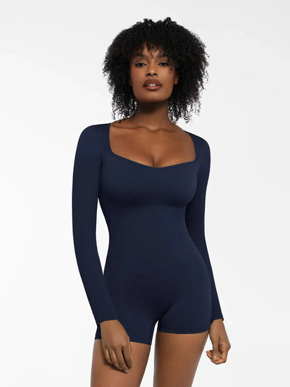 Shapewear Long Sleeve Sweetheart Neck Tummy Control Romper