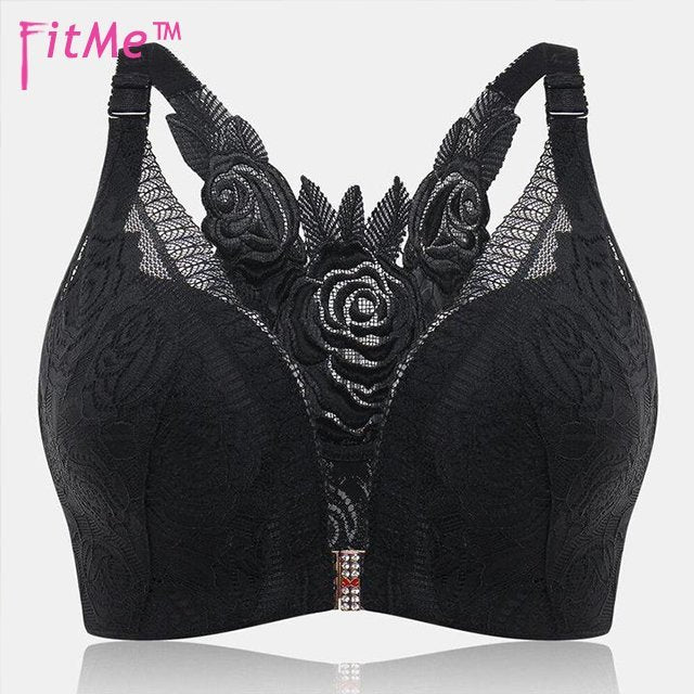 Rose Embroidery Front Closure Wirefree Bra