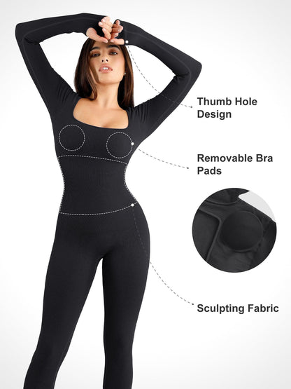 Shapewear Seamless Thumb Hole Long Sleeve Jumpsuit