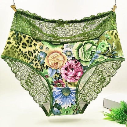 [3 PCS] Luxury Printed Plus Size Cutout Lace Panties