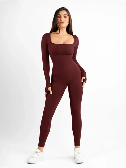 Shapewear Seamless Thumb Hole Long Sleeve Jumpsuit