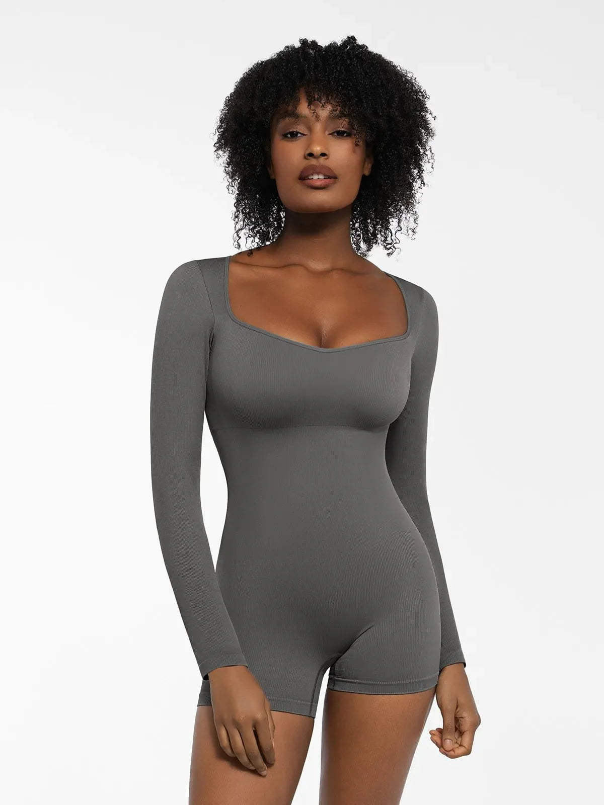 Shapewear Long Sleeve Sweetheart Neck Tummy Control Romper