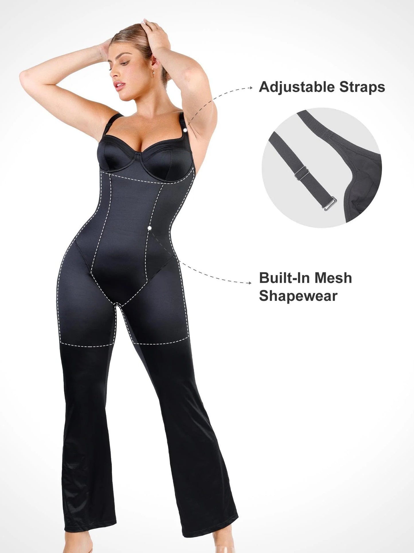 Shapewear Sculpting Shine Flare Leg Corset Jumpsuit