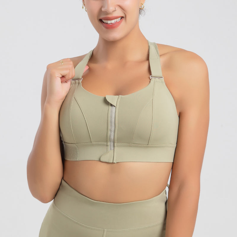 Women's High Impact Sports Bra PLUS Size Zip-Front Shock Absorber-Moss【BUY 2 GET shipping FREE】