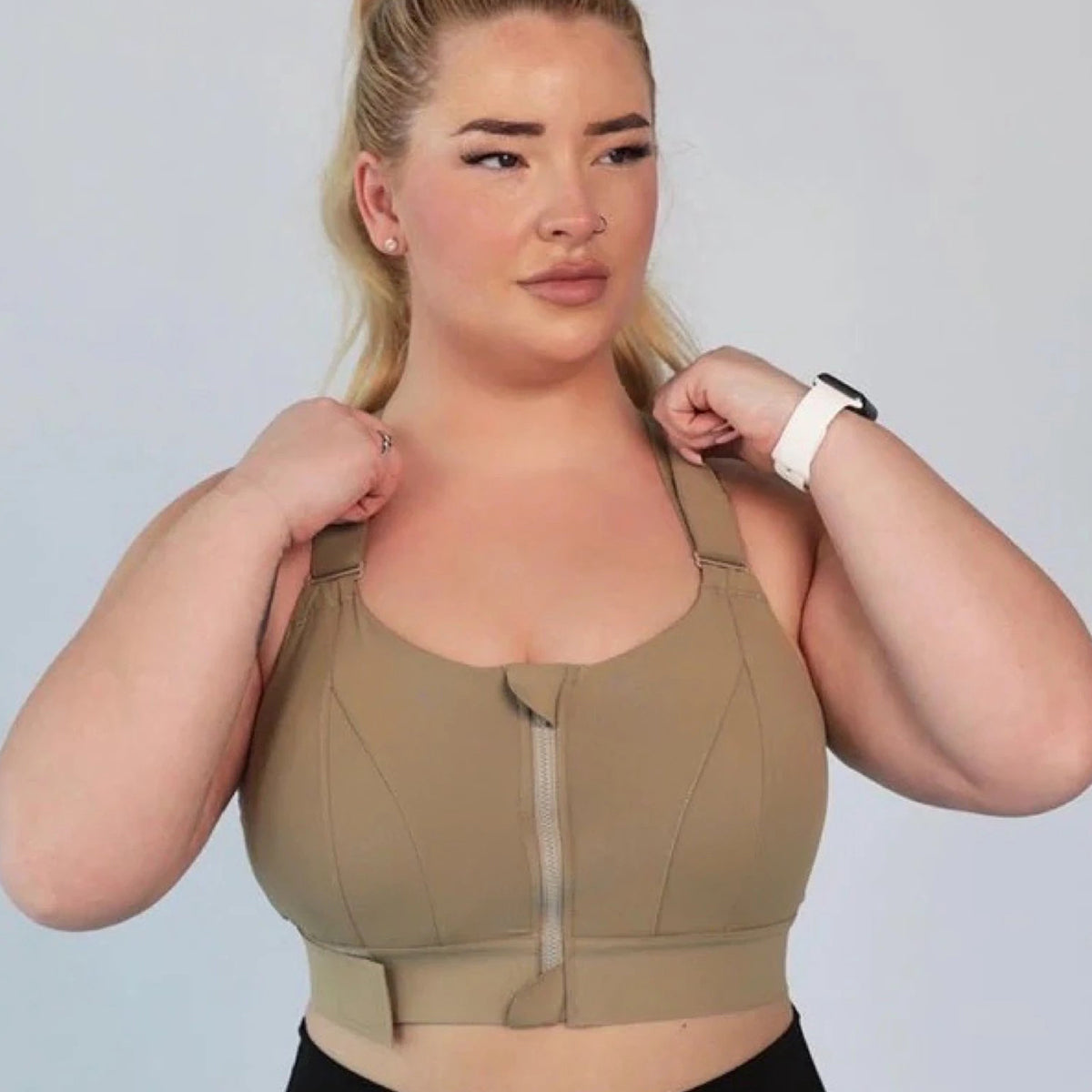 Women's High Impact Sports Bra PLUS Size Zip-Front Shock Absorber-Moss【BUY 2 GET shipping FREE】