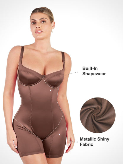 Shapewear Sculpting Shine Mid-Thigh Corset Romper