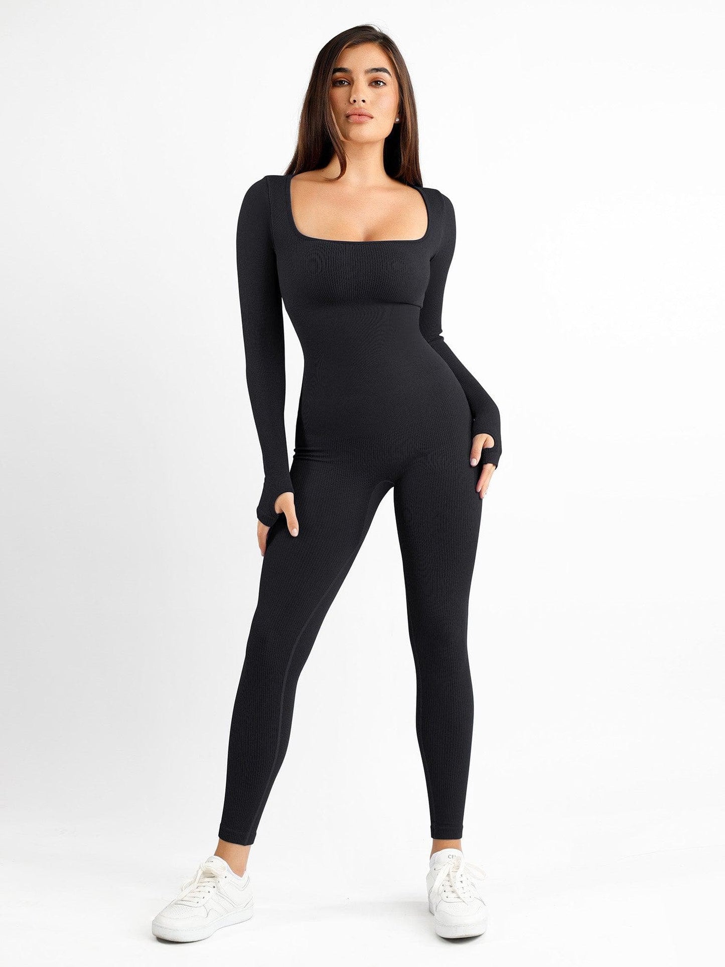 Shapewear Seamless Thumb Hole Long Sleeve Jumpsuit