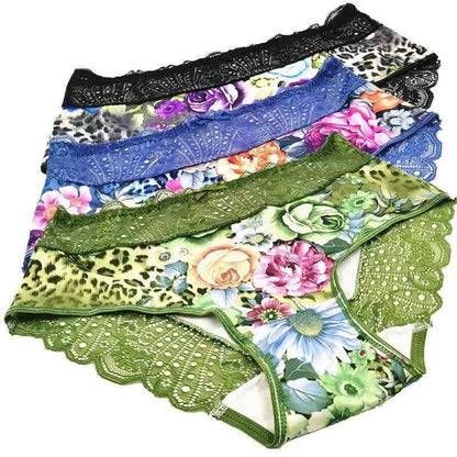 [3 PCS] Luxury Printed Plus Size Cutout Lace Panties