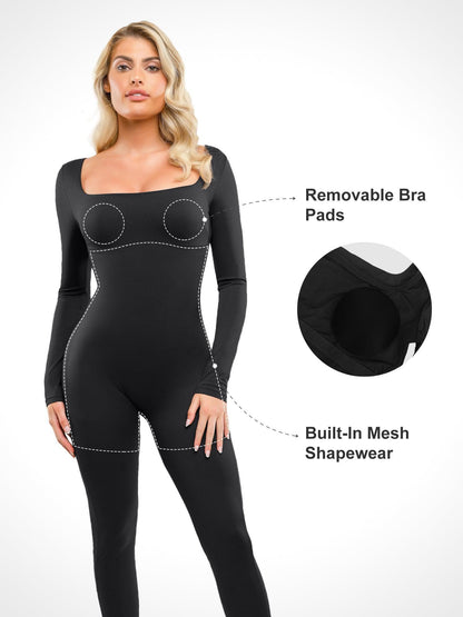 Shapewear Square Neck Long Sleeve Butt Lift Jumpsuit