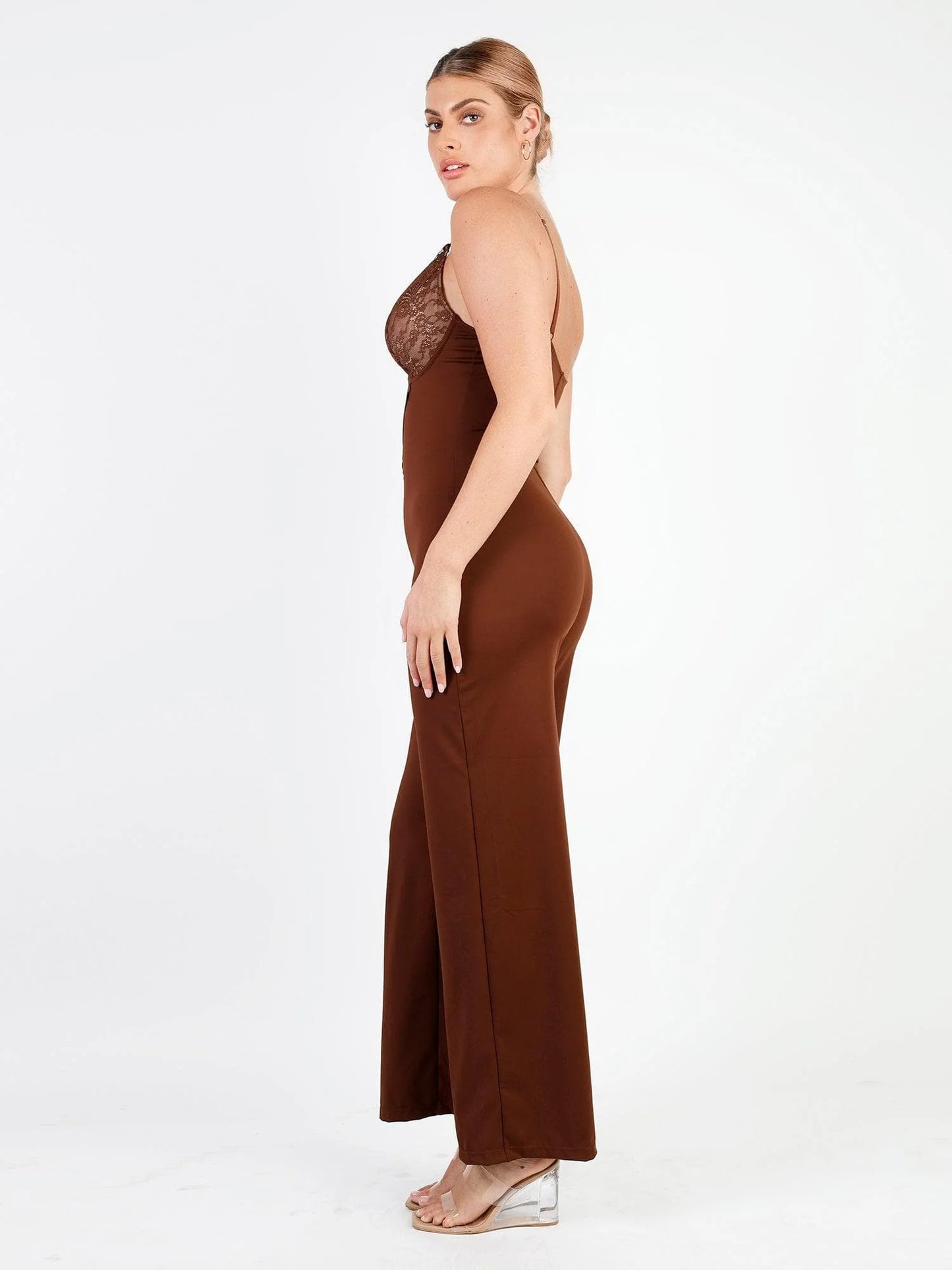 Shapewear Lace Deep V-Neck Sculpting Wide Leg Jumpsuit