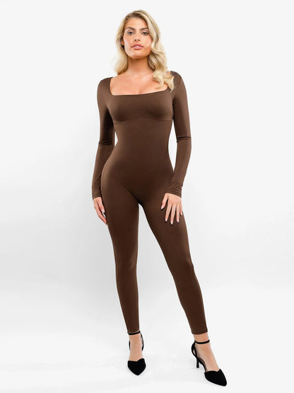 Shapewear Square Neck Long Sleeve Butt Lift Jumpsuit