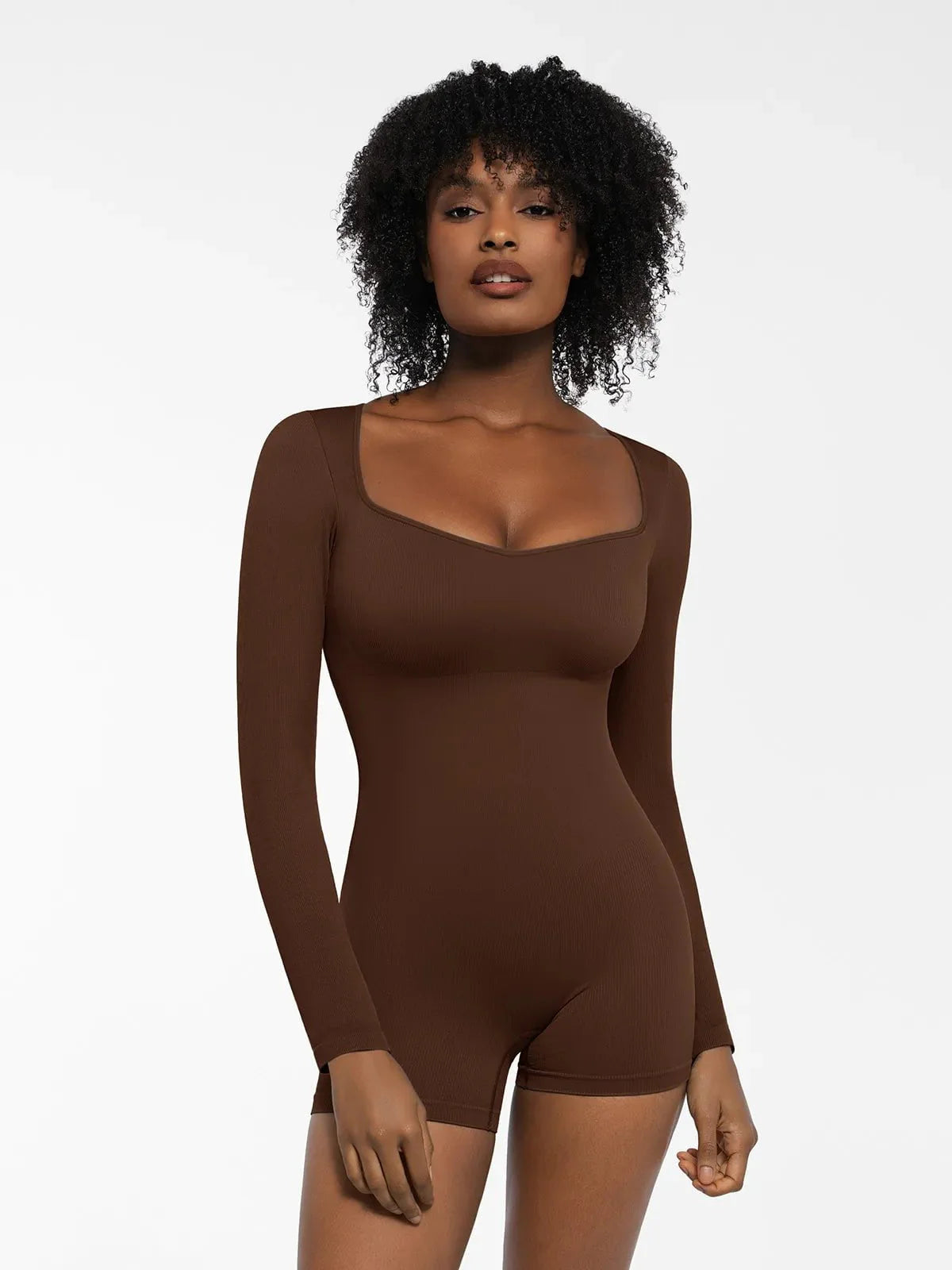 Shapewear Long Sleeve Sweetheart Neck Tummy Control Romper