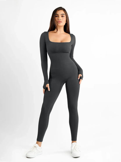 Shapewear Seamless Thumb Hole Long Sleeve Jumpsuit