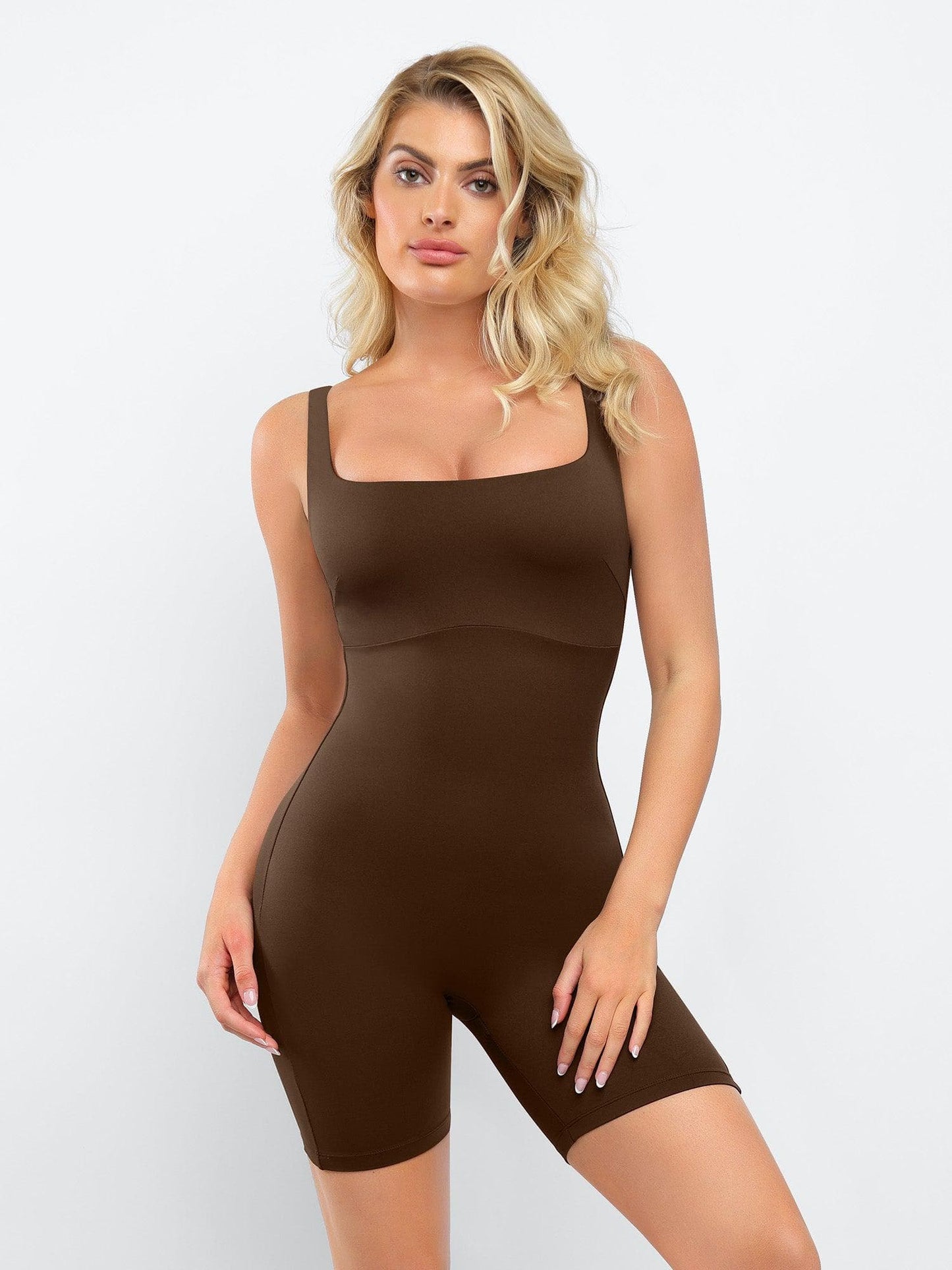 Shapewear Square Neck Slimming Mid-Thigh Workout Romper