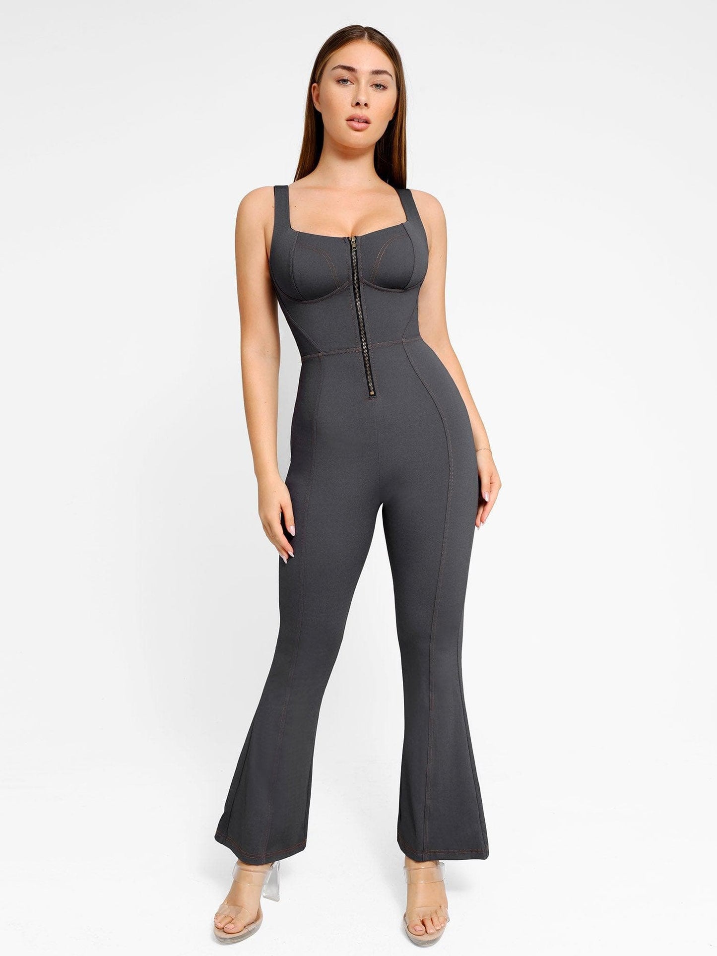 Shapewear Sculpting Denim Tank Flare Leg Jumpsuit