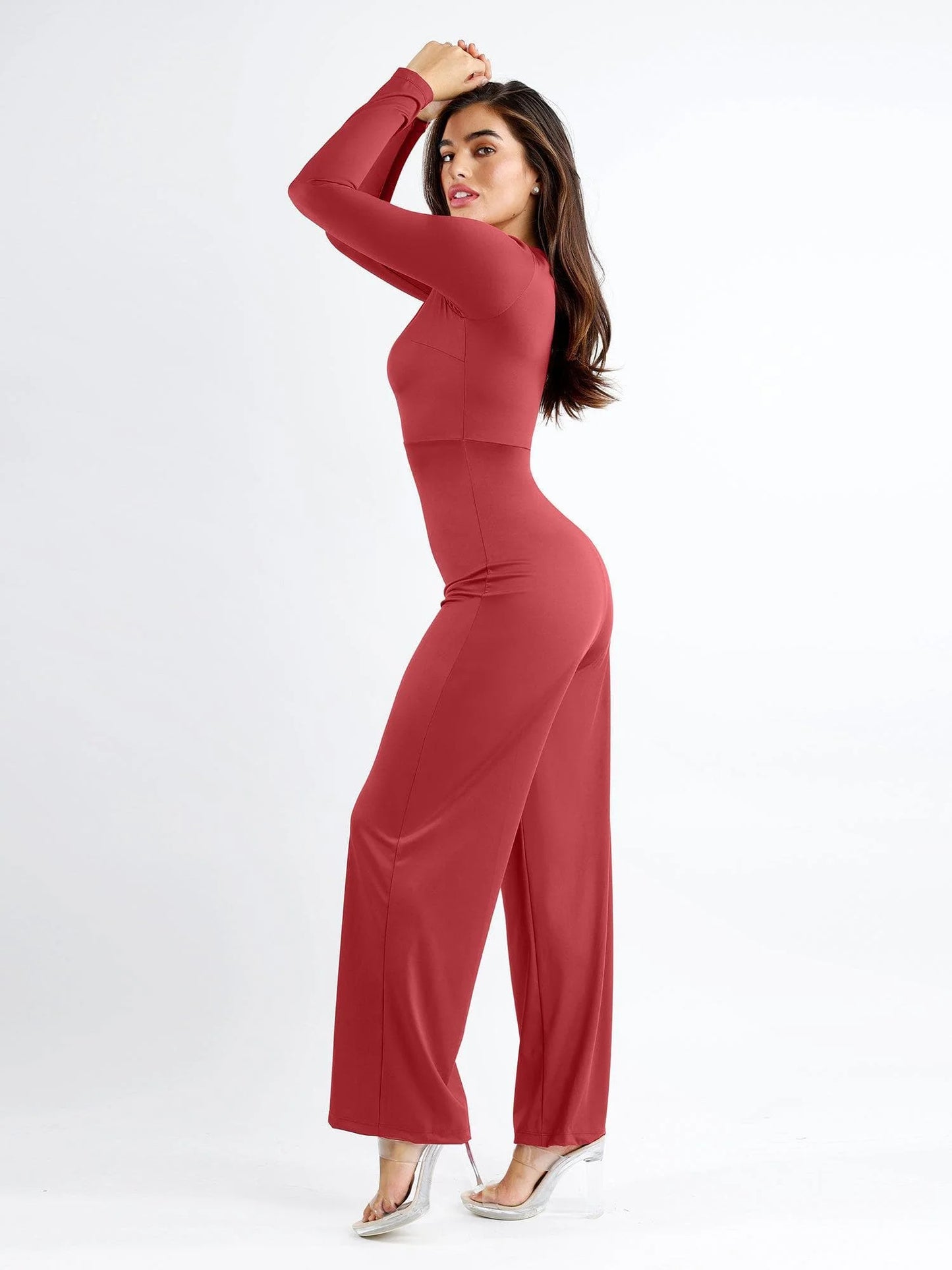 Shapewear Long Sleeve Square Neck Slimming Wide Leg Jumpsuit