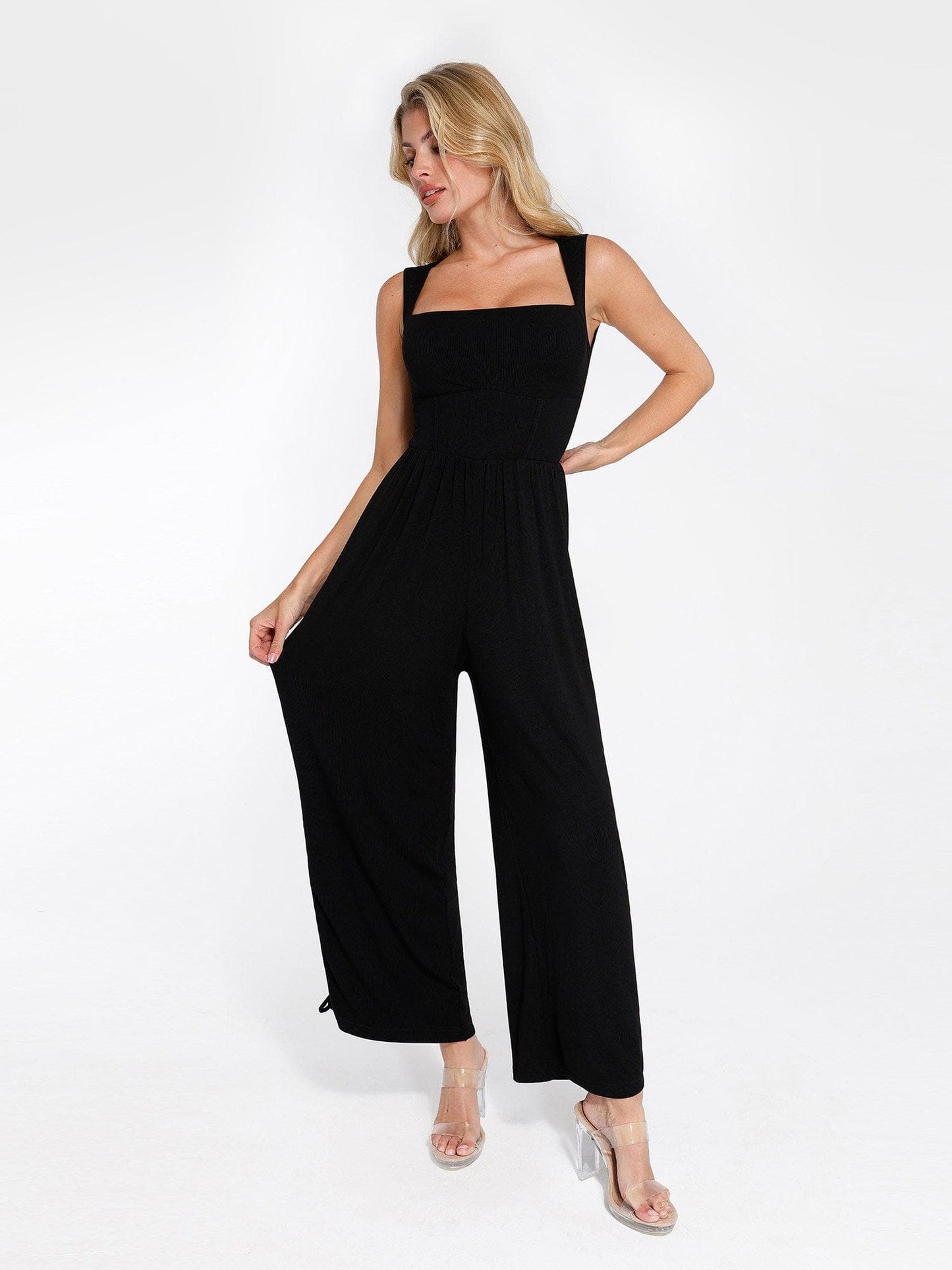 Shapewear Modal Square Neck Tummy Control Wide Leg Jumpsuit