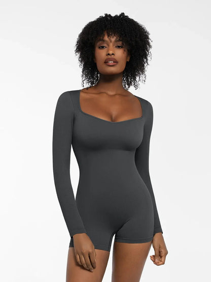 Shapewear Long Sleeve Sweetheart Neck Tummy Control Romper