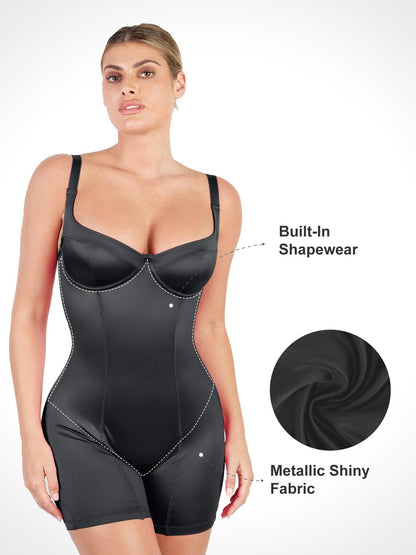 Shapewear Sculpting Shine Mid-Thigh Corset Romper