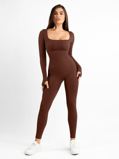 Shapewear Seamless Thumb Hole Long Sleeve Jumpsuit