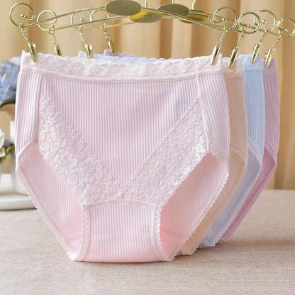 [5 PCS] 100% Cotton High Waist Lace Panties